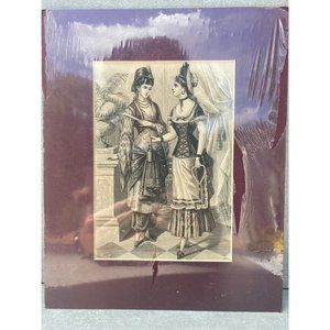 Vtg Victorian Etching Signed Morel Women Conversing w/Certificate of Authenticit